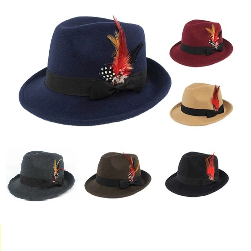 Fedora Hat Wool - Hot-Selling Feather Top Hat British Style