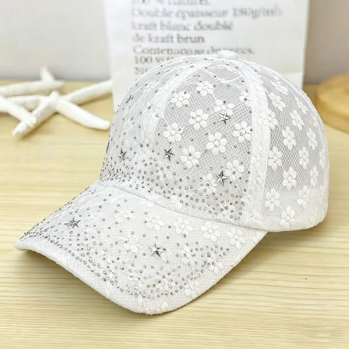 Shiny Rhinestone Lace Flower B - Baseball Cap Structured 리뷰 및 가격