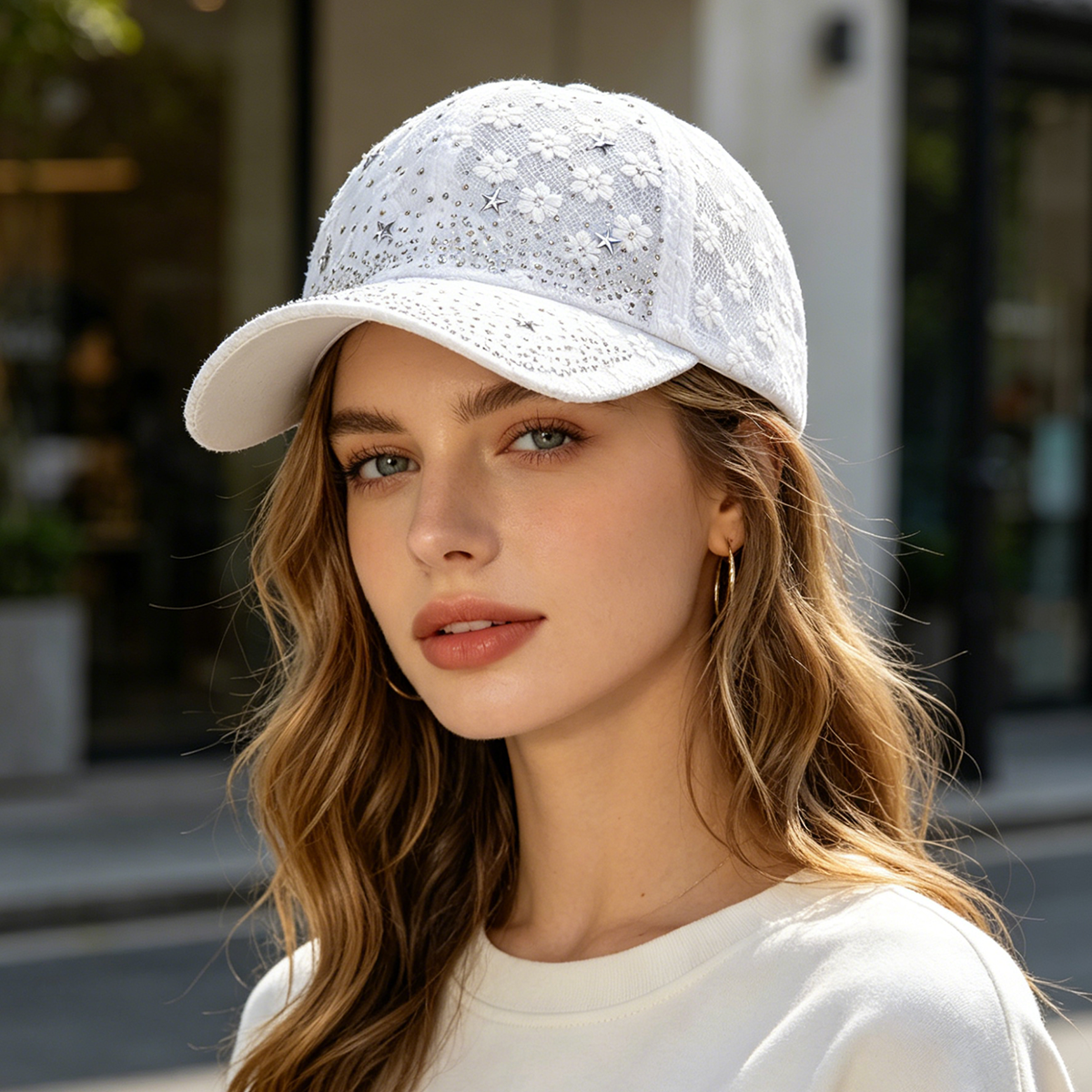 Shiny Rhinestone Lace Flower B - Baseball Cap Structured 리뷰 및 가격