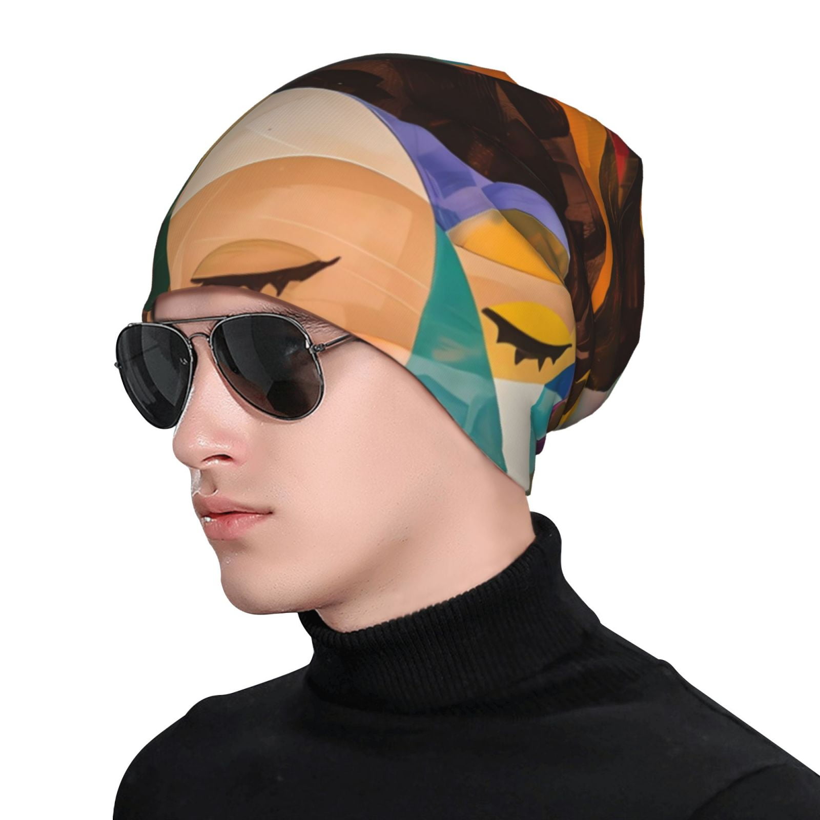 Abstract Musical Faces Printed - Beanie Cuffed Knit 리뷰 및 가격