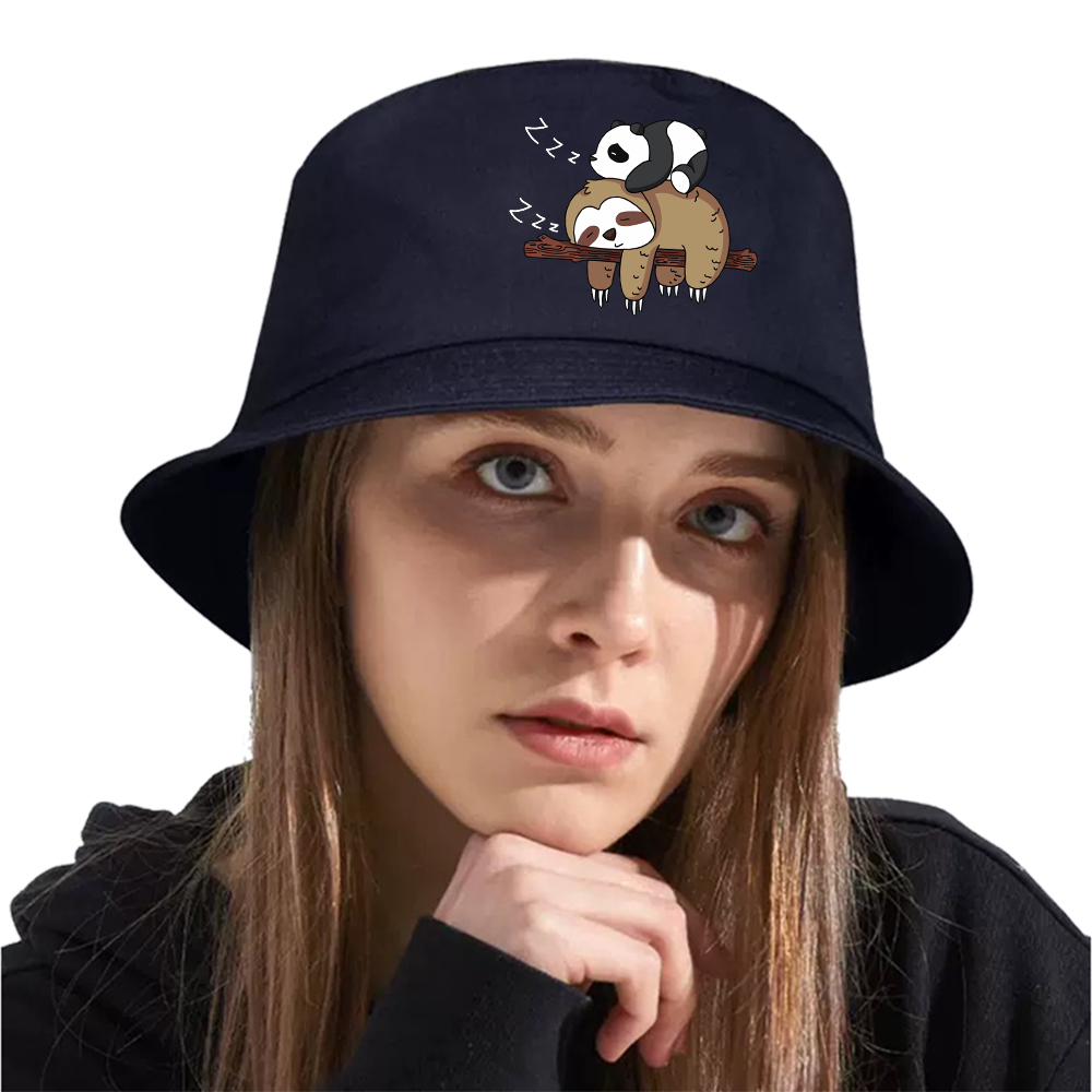 Lazy Panda And Sloth Cartoon P - Bucket Hat Cotton 리뷰 및 가격