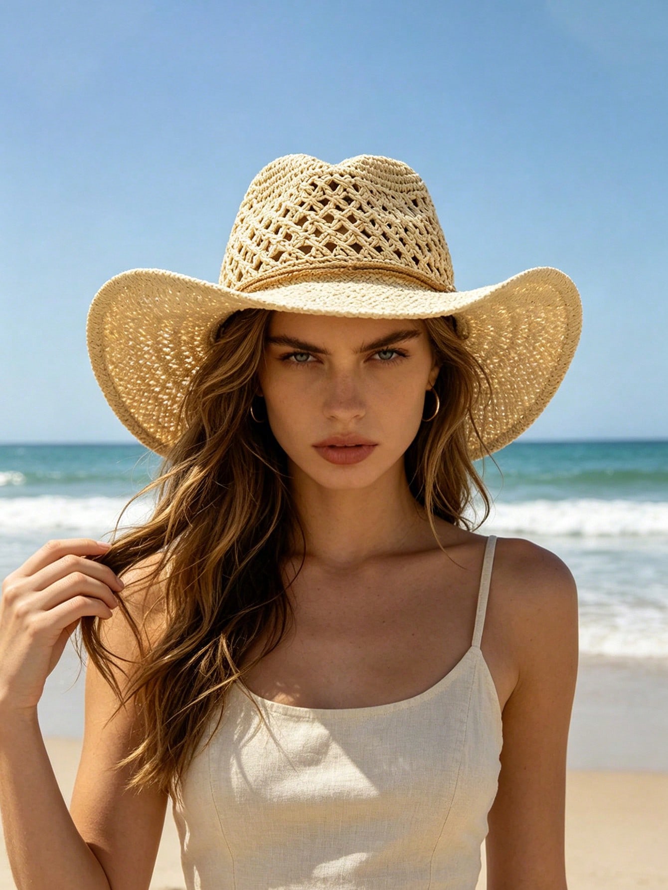 1pc Unisex Retro Hollow Curled - Cowboy Hat Straw 리뷰 및 가격